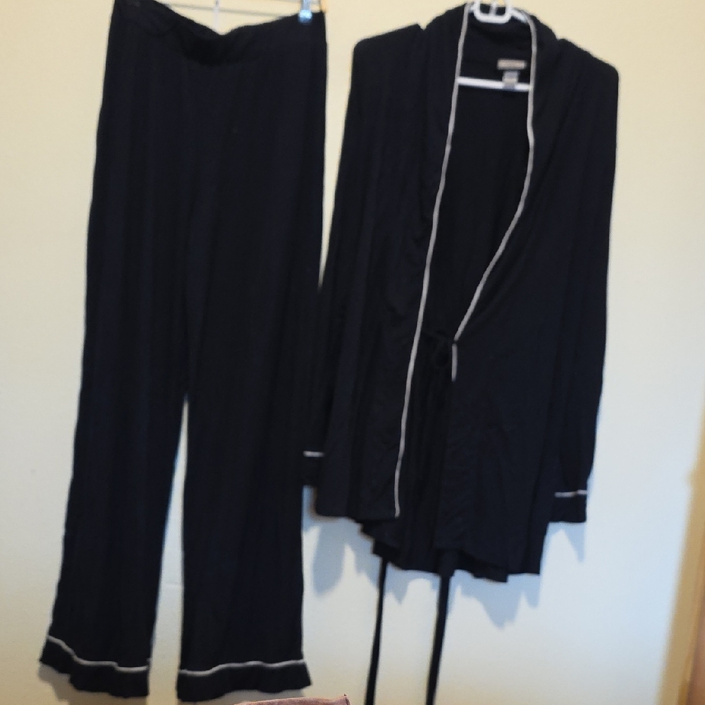 Eberjey Black Pajama Set with Cream Accents